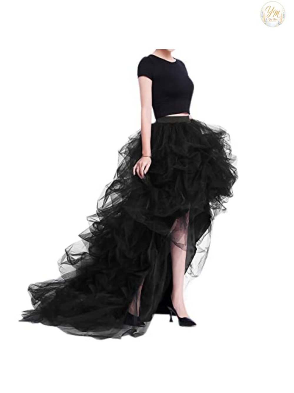 Women's High Low Tulle Skirt with Train, 4-Layer Nylon, Formal Party